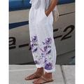 Women's Linen Pants Chinos Pants Trousers Faux Linen Flower / Floral Side Pockets Baggy Full Length Micro-elastic Mid Waist Fashion Designer Casual Weekend White / Black Pink S M Summer Spring Fall