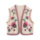 Women's Vest Gilet Party V Neck Embroidered Flower Breathable Streetwear Regular Fit Outerwear Sleeveless Summer White XS