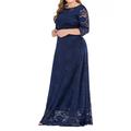 Women's Plus Size Prom Dress Party Dress Lace Dress Long Dress Maxi Dress Black Red Dark Blue 3/4 Length Sleeve Plain Lace Summer Spring Fall Crew Neck Elegant Wedding Guest Birthday Evening Party XL