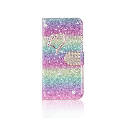 Phone Case For Samsung Galaxy S24 S23 S22 S21 S20 Plus Ultra A55 A35 A25 A15 5G A14 A34 A73 A32 A52 Note 20 10 S25 Ultra Wallet Case with Stand Holder Bling Rhinestone Heart Glitter Shine Flower PU