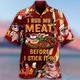 Hawaii Mens Graphic Shirt Rub My Meat Before Stick In Short Sleeve Button Down Tops Turndown Red Outdoor Street Fashion Casual Breathable Comfortable Cartoon Barbecue Blue It Cotton Button-Down