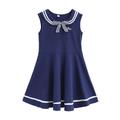 Kids Girls' Sailor Collar Retro Dress Striped Solid Color Tank Dress School Uniforms School Casual Bow Navy Blue Cotton Knee-length Cute Sweet Dresses Summer Regular Fit 3-13 Years
