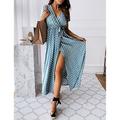 Women's Wrap Dress Long Dress Maxi Dress Green Black Blue Short Sleeve Polka Dot Split Spring Summer V Neck Hot S M L XL XXL 3XL