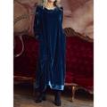 Women's Velvet Dress Casual Dress Winter Dress Long Dress Maxi Dress Velvet Pocket Daily Date Fashion Streetwear Cowl Neck Long Sleeve Blue Color