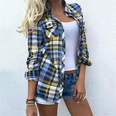 Women's Shirt Blouse Shacket Yellow Red Blue Plaid Color Block Button Print Long Sleeve Daily Weekend Streetwear Casual Shirt Collar Regular S