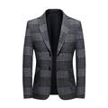 Men's Plaid Blazer Notch Tailored Fit Check Gray Khaki Fall Winter Warm 2024