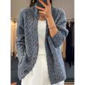 Women's Cardigan Stand Collar Cable Knit Acrylic Button Knitted Fall Winter Regular Outdoor Daily Going out Vintage Fashion Casual Long Sleeve Solid Color Blue Camel Beige S M L