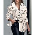 Women's Shirt Blouse Fruit Letter Portrait Work Ruffle Print White Long Sleeve Daily V Neck Spring Fall