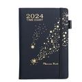 A5 Daily Planner from 2024 January to December Week to View Diary with Pen Holder Elastic Strap Ribbon Bookmark 360Pages