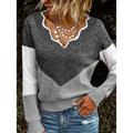 Women's Pullover Sweater Jumper V Neck Crochet Knit Cotton Blend Oversized Fall Winter Regular Daily Weekend Casual Long Sleeve Solid Color Blue Khaki Dark Gray S M L