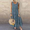 Women's Cotton Linen Dress White Dress Ditsy Floral Print Crew Neck Long Dress Maxi Dress Bohemia Tropical Holiday Vacation Sleeveless Loose Fit Light Yellow Yellow Blue Summer Spring S M L XL 2XL