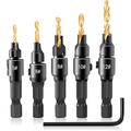 5pcs Woodworking Countersink Drill Bit Set, With 1/4 Hex Shank For DIY Woodworking With One L-Wrench #5 #6 #8 #10 #12