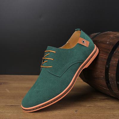 Men's Green Suede Lace-Up Oxford Shoes with Tan Accents, Stylish Casual Dress Shoes for Office and Formal Events