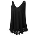 Women's Plus Size Vest Cotton Plain Daily Vacation Going out Black White Red Lace Sleeveless Basic Casual Crew Neck Regular Fit Summer Spring