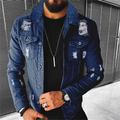 Men's Casual Jacket Jean Jacket Denim Jacket Outdoor Daily Wear Warm Button Ripped Fall Plain Fashion Streetwear Lapel Regular Blue Pale Blue Jacket