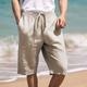 Men's Shorts Linen Shorts Summer Shorts Drawstring Elastic Waist Straight Leg Plain Comfort Breathable Short Casual Daily Holiday Linen Cotton Blend Fashion Classic Style Light Khaki Navy Blue