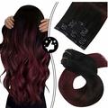Clip Hair Extensions Real Human Hair 10-24inch Burgundy Hair Extensions Black Ombre Clip Hair Extensions Full Head Double Weft Clip in Hair Extensions 7Pieces/120Grams