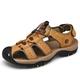Men's Sandals Flat Sandals Leather Sandals Plus Size Sports Sandals Casual Beach Outdoor Beach Leather Breathable Magic Tape Black Burgundy Light Brown Slogan Summer