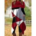 Women's Vintage Dress Plaid Dress Plaid Tribal Print Patchwork Cowl Neck Midi Dress Vintage Ethnic Street Holiday Long Sleeve Loose Fit Black White Pink Fall Winter S M L XL XXL