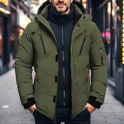 Men's Winter Coat Winter Jacket Puffer Jacket Zipper Pocket Polyster Pocket Outdoor Date Casual Daily Regular Fashion Casual Thermal Warm Windproof Winter Plain Black Blue Orange Army Green Puffer