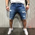 Men's Jeans Denim Shorts Dark Wash Jeans Jean Shorts Pocket Ripped Plain Comfort Wearable Knee Length Daily Holiday Going out Denim Stylish Classic Skinny Blue