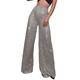 Women's Wide Leg Pants Trousers Sparkly Pants Plain Sequins Full Length Micro-elastic High Waist Elegant Fashion Party Street claret M beige S M Summer Spring