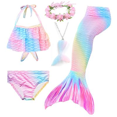 Kids Girls' Five Piece Mermaid Swimwear Swimwear Bikini Swimming Rainbow Cute Sexy Print Bathing Suits 3-10 Years Summer Watermelon Red Purple / Blue