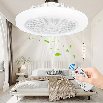 1pc Ceiling Fan With Light, Modern 18inch Remote Control Enclosed Low Profile Ceiling Fan With Light 3 Speed LED Dimming 3 Colors 8 Invisible Bladeless Flush Mount Fan Light Bedroom, Offices