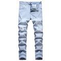 Men's Jeans Trousers Denim Pants Pocket Ripped Plain Comfort Breathable Outdoor Daily Going out Denim Fashion Casual Light Blue