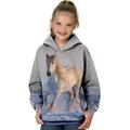 Kids Girls' 3D Horse Hoodie Sweatshirt girls western 3d pullover Long Sleeve Horse 3D Printed Top Galaxy Pattern Hoodie 2-13 Years