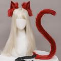 Cat Ear With Tail Suit Animal Anime Faux Fur Kitten Ears Headband Kawaii Cat Faux Fur Plush Headdress Hair Hoop Lolita Halloween Cosplay Costume Party Headpiece