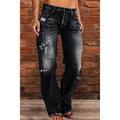 Women's Moms Jeans Low Rise Distressed Straight Full Length Denim Pocket Ripped Low Rise Casual Lounge Casual Daily Black Navy Blue S M