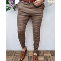 Men's Dress Pants Trousers Chinos Button Pocket Plaid Comfort Wedding Daily Fashion Classic Style Dark Brown Brown Micro-elastic