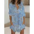 Women's Shirt Dress Casual Dress Cotton Linen Dress Mini Dress Button Up Button Daily Vacation Shirt Collar Long Sleeve Summer Spring Fall Light Blue Navy Blue Floral Geometric Color Block