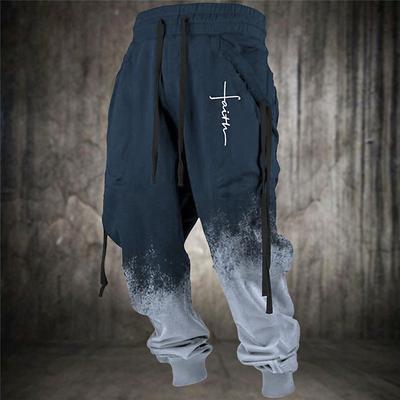 Faith Vintage Men's 3D Print Sweatpants Joggers Pants Trousers Outdoor Street Casual Daily Polyester Black Blue Brown S M L Mid Waist Elasticity Pants