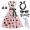 Women's A-Line Rockabilly Dress Polka Dots Swing Dress Flare Dress with Accessories Set 1950s 60s Retro Vintage with Headband Chiffon Scarf Earrings Cat Eye Glasses Sunglasses 6PCS