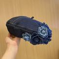 Vintage Flower Decor Beret Cap For Women Blue Denim Washed Berets Lightweight Octagonal Hat Classic Painter Hats