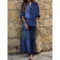 Women's Casual Dress A Line Dress Kaftan Dress Long Dress Maxi Dress Cotton Basic Mature Daily Vacation V Neck Loose Long Sleeve Summer Spring 2023 Regular Fit Blue Orange Brown Plaid S M L XL XXL