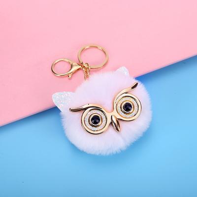 Lovel Owl Pendant Keychains for Girls Boy Fluffy Fur Ball Pompon Key Chain Charm Women Bag Key Ring Women Gift