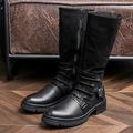 Men's Retro Biker Boots Cowboy Boots Motorcycle Boots Waterproof Mid-Calf Boots Casual Vintage Daily PU matching Microfiber Black Microfiber Color Matching Color Block Fall Winter