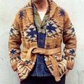 Men's Sweater Cardigan Cardigan Sweater Sweater Jacket Chunky Knit Regular Jacquard Geometic Lapel Clothing Apparel Winter Brown M L XL
