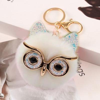 Lovel Owl Pendant Keychains for Girls Boy Fluffy Fur Ball Pompon Key Chain Charm Women Bag Key Ring Women Gift