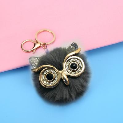 Lovel Owl Pendant Keychains for Girls Boy Fluffy Fur Ball Pompon Key Chain Charm Women Bag Key Ring Women Gift