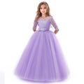 Kids Little Girls' Dress Floral Lace Solid Color Party Wedding Evening Hollow Out Princess White Blue Purple Lace Tulle Maxi Swing Mesh Dress Short Elbow Sleeve Flower Vintage Gowns Dresses 3-14 Years