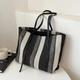 Women's Handbag Tote Shoulder Bag Canvas Office Shopping Daily Zipper Large Capacity Durable Striped Black White Brown