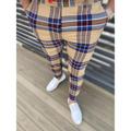 Men's Trousers Chinos Jogger Pants Plaid Dress Pants Pocket Lattice Breathable Outdoor Full Length Casual Daily Trousers Smart Casual White Pink Micro-elastic