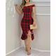 Women's Party Dress Sheath Dress Knee Length Dress Red starry sky Dark blue starry sky Blue Red Black Sleeveless Elk Ruffle Split Spring Summer Off Shoulder Elegant Formal Modern Party