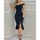 Women's Party Dress Sheath Dress Knee Length Dress Red starry sky Dark blue starry sky Blue Red Black Sleeveless Elk Ruffle Split Spring Summer Off Shoulder Elegant Formal Modern Party