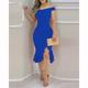 Women's Party Dress Sheath Dress Knee Length Dress Red starry sky Dark blue starry sky Blue Red Black Sleeveless Elk Ruffle Split Spring Summer Off Shoulder Elegant Formal Modern Party