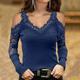 Women's T shirt Tee Going Out Tops BurgundyTee Plain Casual Weekend Black Wine Blue Lace Cut Out Long Sleeve Basic Off Shoulder V Neck Regular Fit Fall Winter